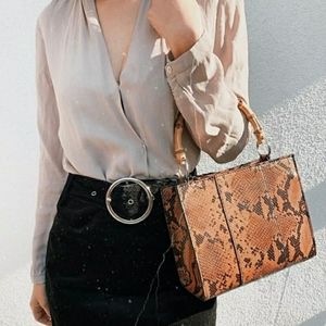 Zara snake print bamboo handle bag